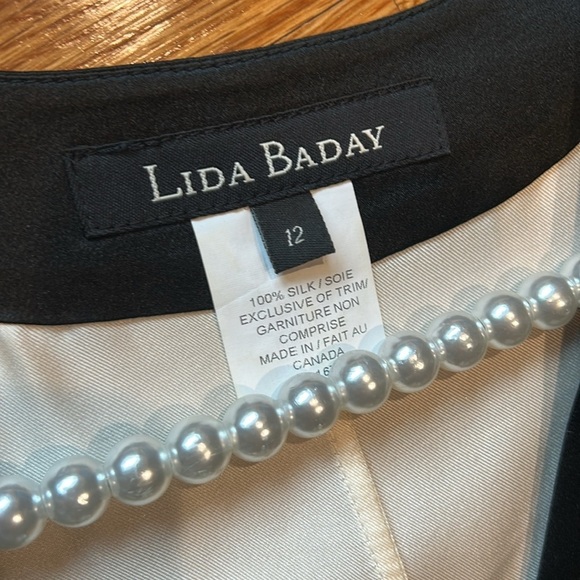 Lida Baday Silk art to wear short sleeve Black and Cream Women's Dress size 12 - Picture 2 of 5